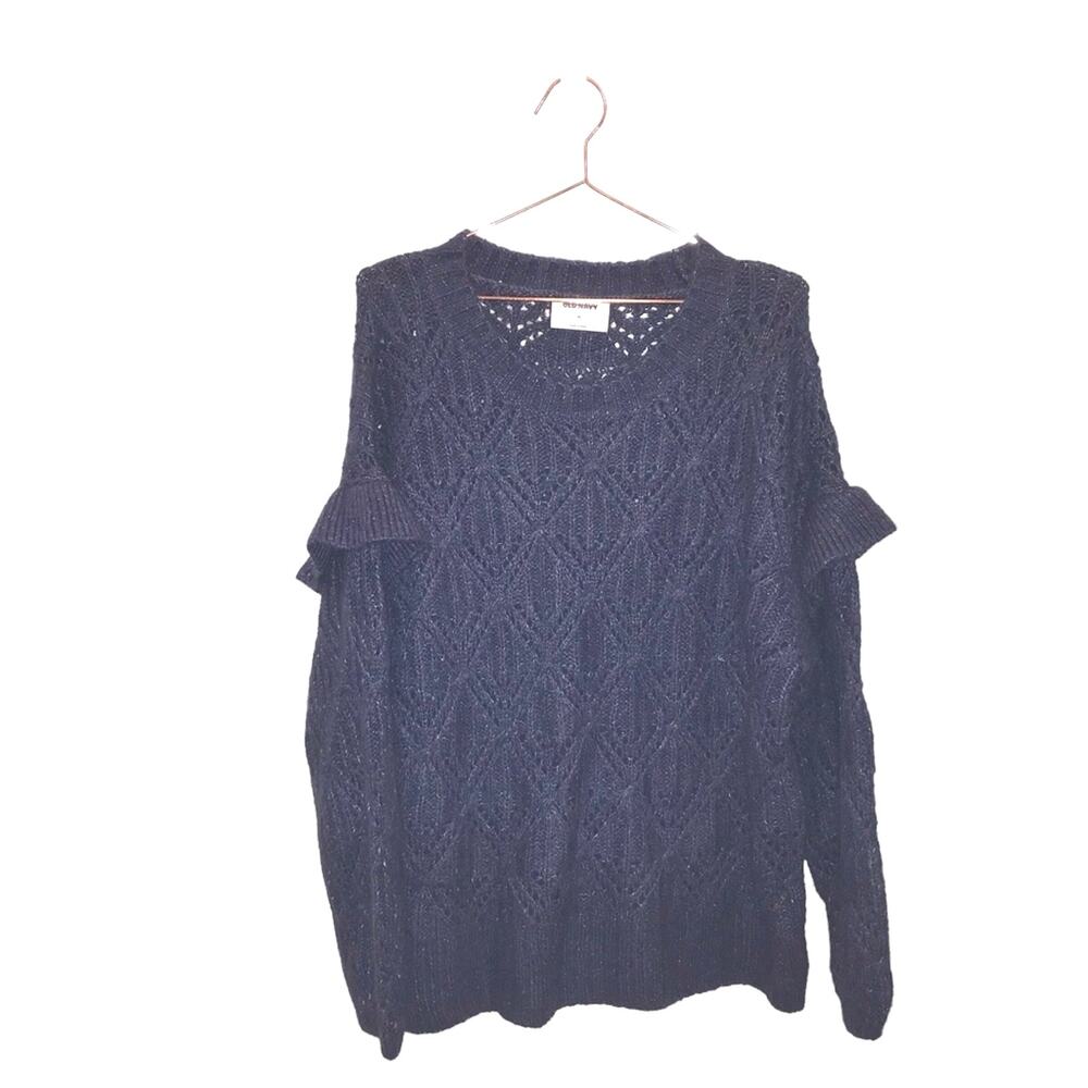 OLD NAVY blue open knit ruffle sweater size XL wool blend